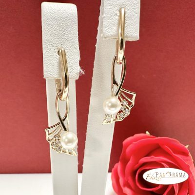  Antiallergén, 18K Gold Filled lógós, gyöngyös fülbevaló - Liza