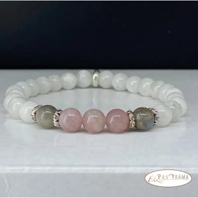 Ásványkő Karkötő holdkő, labradorit és rózsakvarc - 6 mm