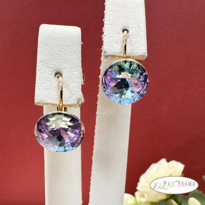 18K Gold Filled, eredeti kristályos, francia kapcsos fülbevaló - Purple