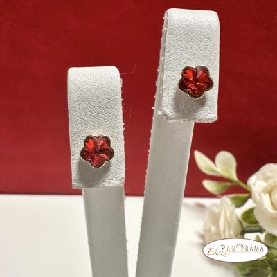 Eredeti kristályos, Gold Filled beszúrós fülbevaló - Red Flower