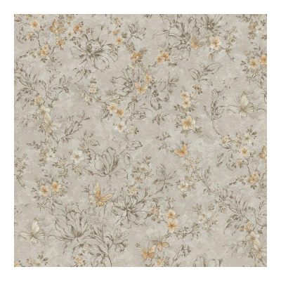 Szürke alapon arany pillangós és kis virágos tapéta