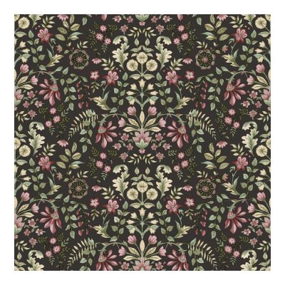 Fiori Country 8 - Fekete alapon rózsaszín virágos tapéta 12329