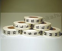 Méretjelző 38mm körcímke XS, S, M, L XL, XXL, 3XL - fehér