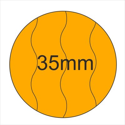 35mm BIZTONSÁGI - AKCIÓ fluo NARANCS körcímke (2.000 db/tek)