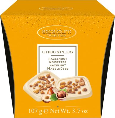 Excelcium Choc&Plus Fehér Csokoládé Mogyoró darabokkal 107g