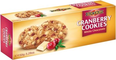 Quickbury Áfonyás keksz Fehér csokoládé darabokkal 126g