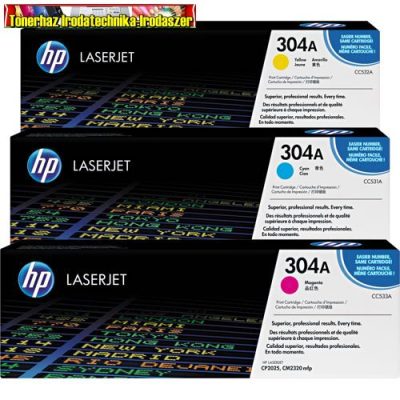 Eredeti Hp CC531A, CC532A, CC533A color tonerek (color festékkazetta Color Laserjet CM2320, CP2025 nyomtatókhoz (2800 old.) 304A