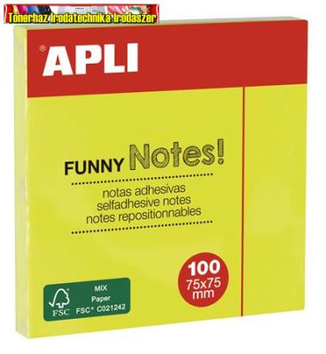 Apli öntapadó jegyzettömb - neonsárga,100 lap 75x75mm 11897