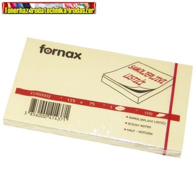 Fornax öntapadós jegyzettömb 76x127mm 100 lap sárga (75x125,125x75)