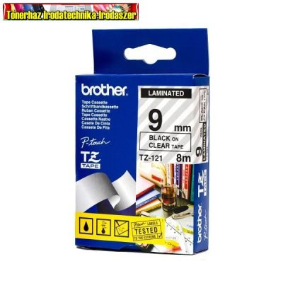 Brother TZ szalagok,TZ-121 átlátszó/fekete 9mm (TZe-121)