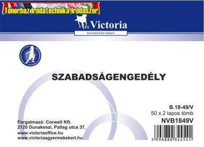 Szabadságengedély 50x2 lap A6 -B.18-49/V (18-49) Victoria