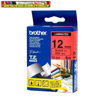 Brother TZ szalagok, TZ-431 piros/fekete 12mm (TZe-431)
