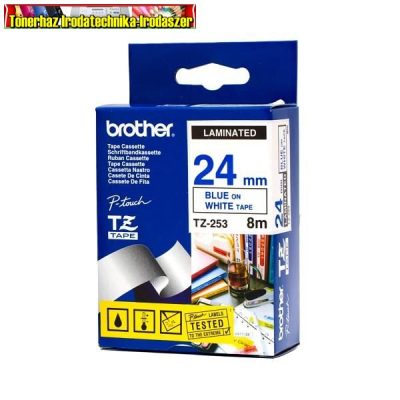 Brother TZ szalagok, TZ-253 fehér/kék 24mm (TZe-253)