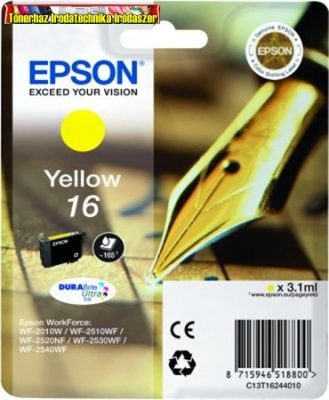 Epson 16 T1624 yellow eredeti tintapatron C13 T16244010 3,1ml Lejárat: 2021.08