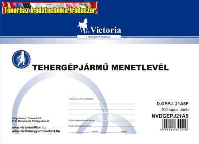 Victoria Menetlevél A/5 tgk. 100lap d.Gépj.21(tehergépkocsi menetlevél)