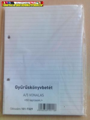 Gyűrűskönyvbetét A5 VONALAS <50lap/csom>