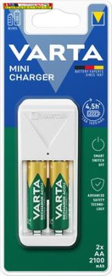 VARTA Mini Elemtöltő, AA ceruza/AAA mikro, + 2x2100 mAh AA, tölthető elem