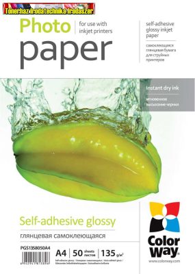 ColorWay Fotópapír , öntapadó (fényes), 135gr, A4, 50 lap/cs