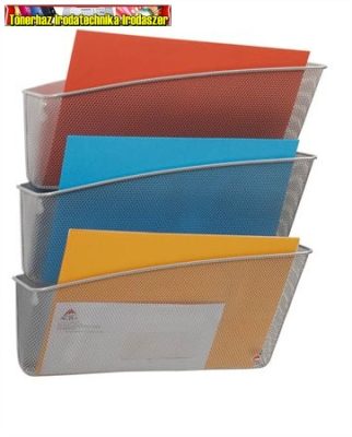 Irattartó, fali, fémhálós, 3 zsebes, ALBA, ezüst