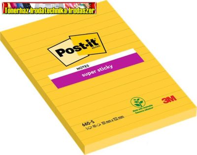 Super Sticky Öntapadó jegyzettömb, 102x152 mm, 90 lap, vonalas, sárga 3M POST-IT LP660S