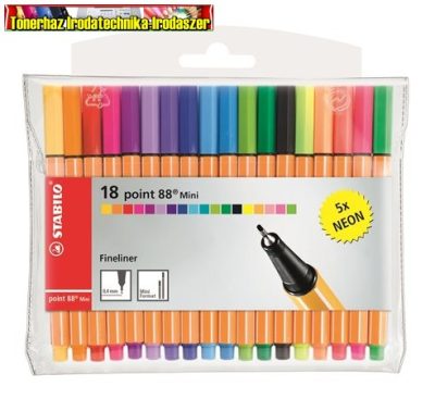 STABILO Point 88 Mini Neon Tűfilc készlet, 0,4 mm, 18 különböző szín/cs