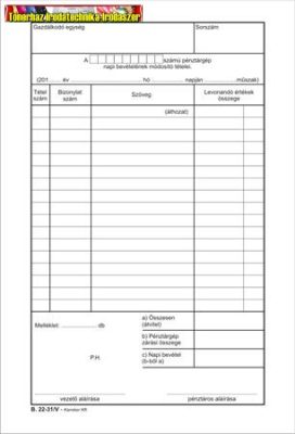 Pénztárgép napi bevételének módosító tételei, 25x2 lapos, A5, VICTORIA "B.22-31" nyomtatvány