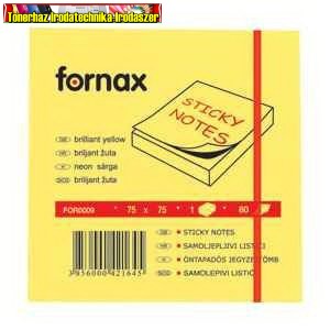 Jegyzettömb FORNAX öntapadós 75x75 mm neon sárga 80 lap/cs