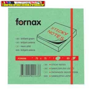 Jegyzettömb FORNAX öntapadós 75x75 mm neon zöld 80 lap/cs