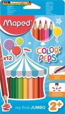 Színes ceruza készlet, háromszögletű, vastag, MAPED Jumbo, 12 különböző szín