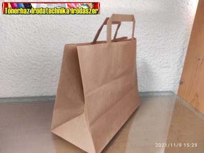 Szalagfüles papírtáska barna 27x32x17cm talp (32x27) C4305