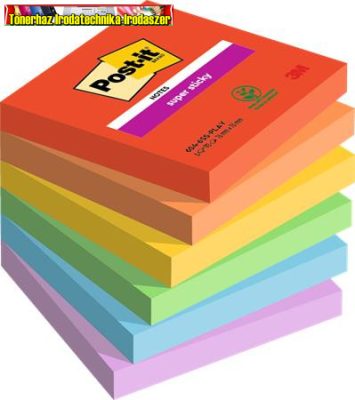 3M POST-IT Öntapadó jegyzettömb, 76x76 mm, 6x90 lap, Super Sticky Playful, vegyes színek (LP6546SSPLA)