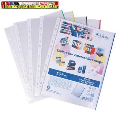 Genotherm, lefűzhető, színes szélű, A4, 50 mikron, víztiszta, VICTORIA OFFICE, 25db/cs vegyes színnek (IDGLSZ)
