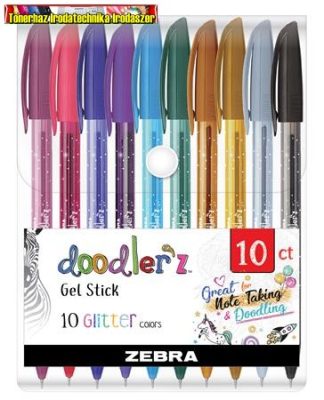 ZEBRA Doodler'z Glitter Zseléstoll készlet, 0,33 mm, kupakos, 10 csillogó vegyes szín