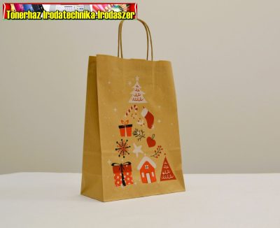 Sodrottfüles papírtáska 31x22x10 cm bordázott barna karácsonyi mintás