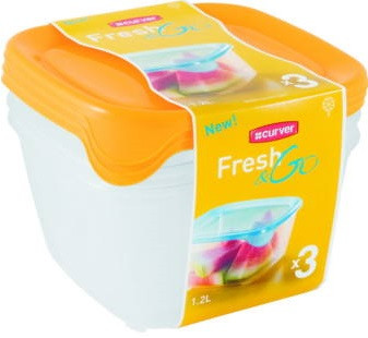 Curver Fresh&Go Ételtartó szett (3x1,2L) Szögletes Narancs/Átlátszó (6/karton)