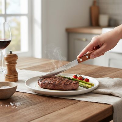 Fanyelű steak kés 11,5 cm penge, 6 db-os csomag