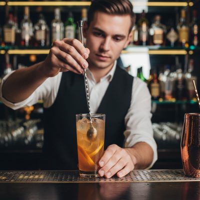 Koktélkanál koktéltörővel, 28,5 cm, rozsdamentes