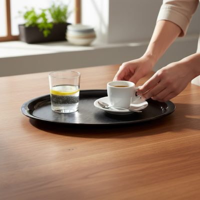 Kávéházi tálca 26,5x19 cm, fekete, műanyag