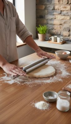 Csapágyas nyújtófa, 25 cm-es nyújtó felülettel, 47X5 cm, rozsdamentes