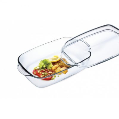 Simax Hőálló jénai tál fedővel, szögletes, 3,2 liter+2,3 liter