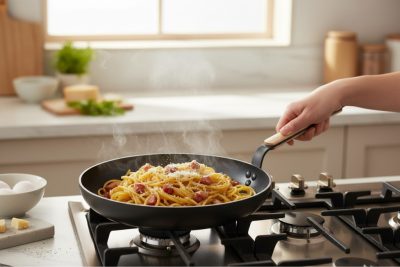 Choc B Bois Serpenyő 28 cm kerámia bevonattal bükkfa nyéllel, 4 mm kovácsolt alumínium test, de Buyer