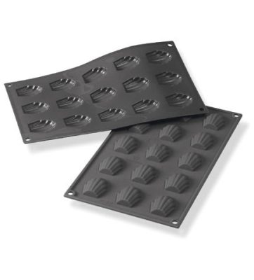 Szilikon sütőforma, Madeleine, 15 adag, 44x34 mm, 10 mm mély, fekete