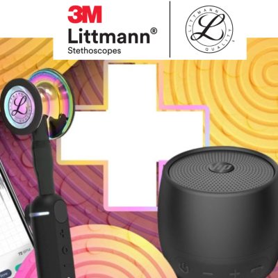 Littmann Core digitális fonendoszkóp VET állatorvosi készlet fekete szár, szivárvány fej, bluetooth hangszóróval