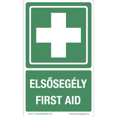 Elsősegélyhely jelző matrica "Elsősegély - First Aid" felirattal