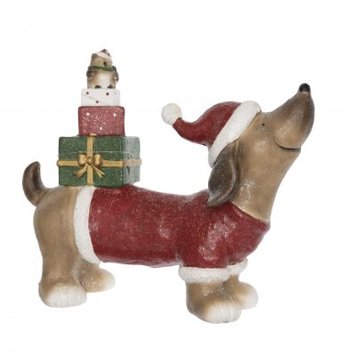 Kutya ajándékdobozzal LED 49x19x41cm