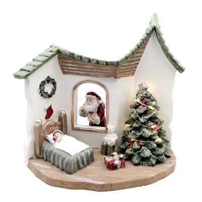 Kerámia mikulás jelenet világító 16x17cm