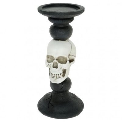 Gyertyatartó koponyás poly 11x11x23cm
