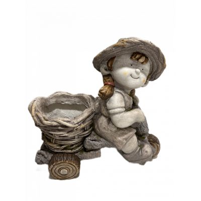 Figura triciklis lány kerámia szürke 41cm