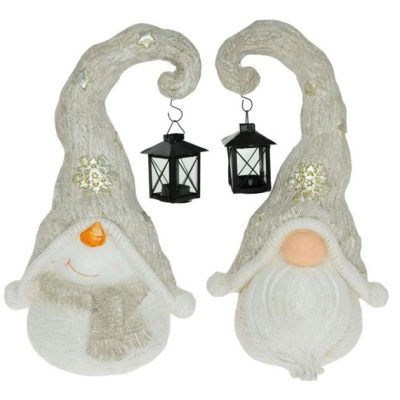 Manó hóember sapkában lámpással 46cm