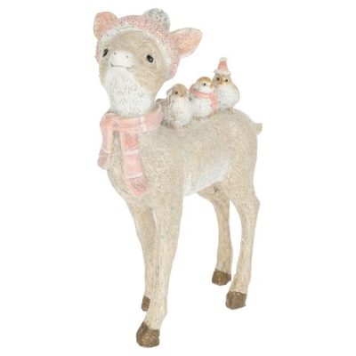 Őz sapkában madárral álló poly 11x15cm